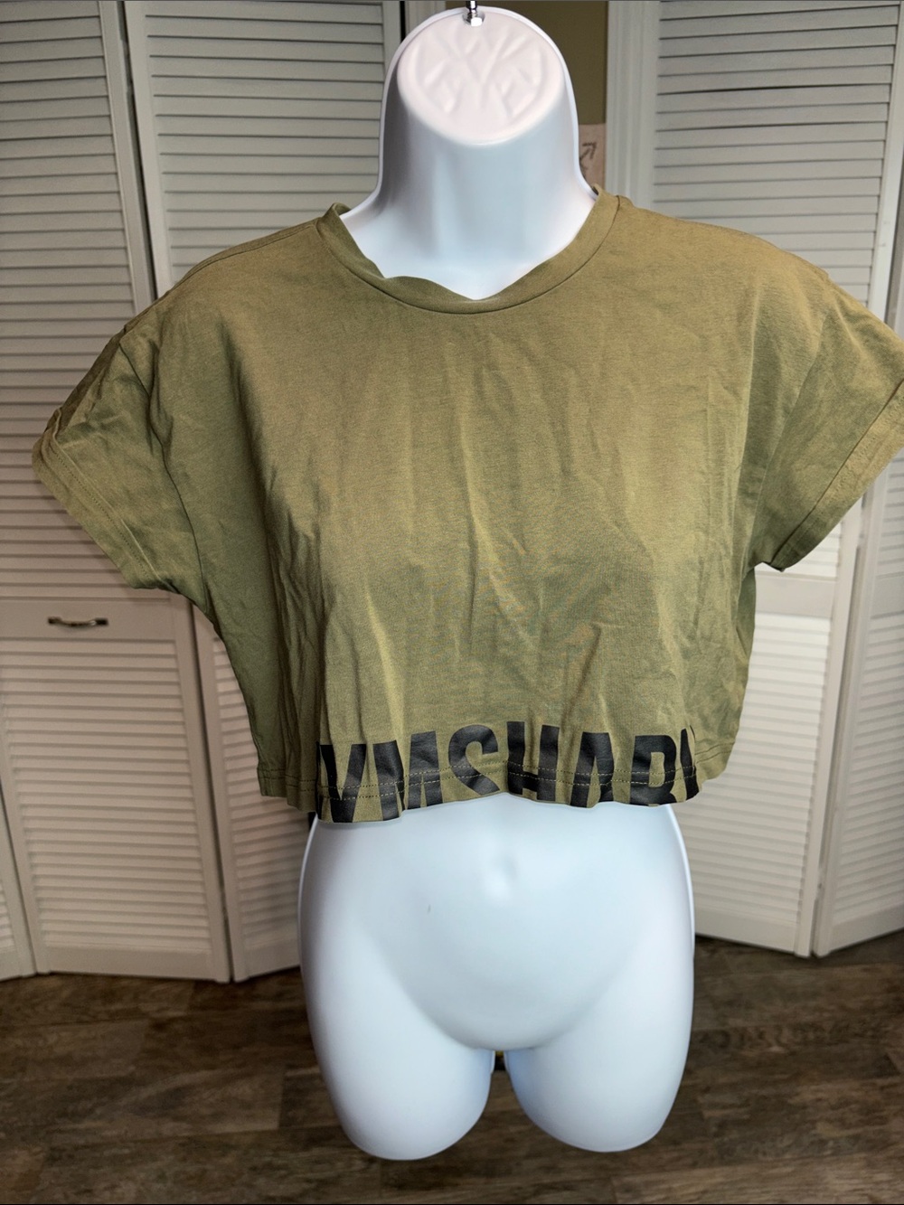 Gymshark Olive Green Cropped Logo Tee - Women Tops